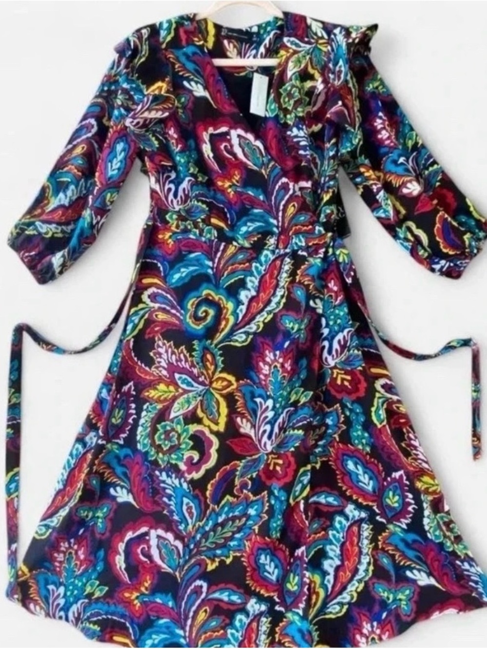 New York & Company Multicolor Paisley Wrap Midi Dress